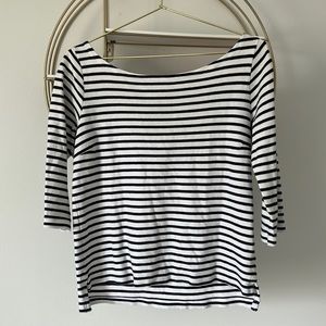 Dark Navy Mid Sleeve Striped Top